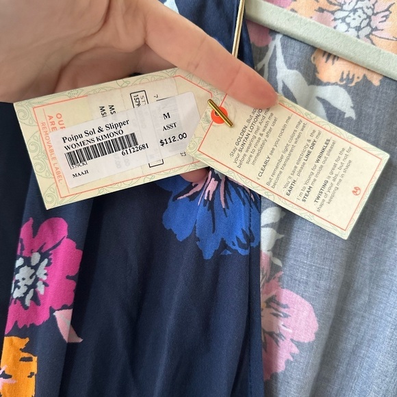 Maaji Make Waves Long Sleeve Kimono Maxi Wrap Dress or Coverup in Blue Floral M - Picture 10 of 13